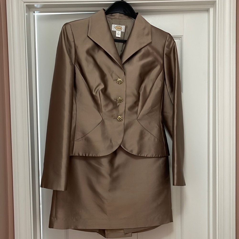 Talbots vintage suit - taupe with rhinestone buttons - never worn - size 4
